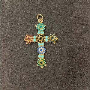 Elegant Multicolor Floral Cross Pendant